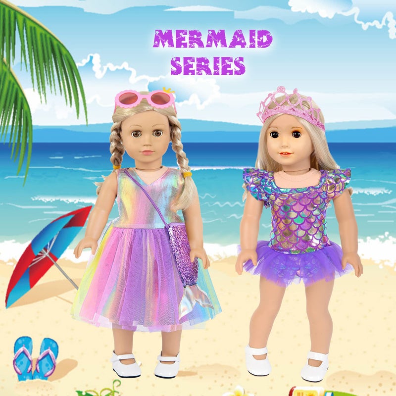 ibayda Mermaid 18 inch Doll Clothes and Doll Accessories Case Luggage Travel Play Set Include Suitcase  Dresses  Bag  Camera  Glasses  Pillow  Eyeshade Etc (No Doll) - Image 4